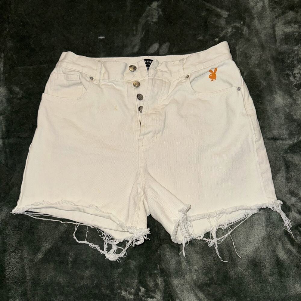 Playboy By PacSun Cutoff Shorts Women 27 White Denim‎ Cotton High Rise Preppy